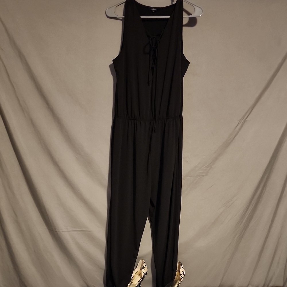 Ambiance Black Jumpsuit Streamlined Sleeveless Style